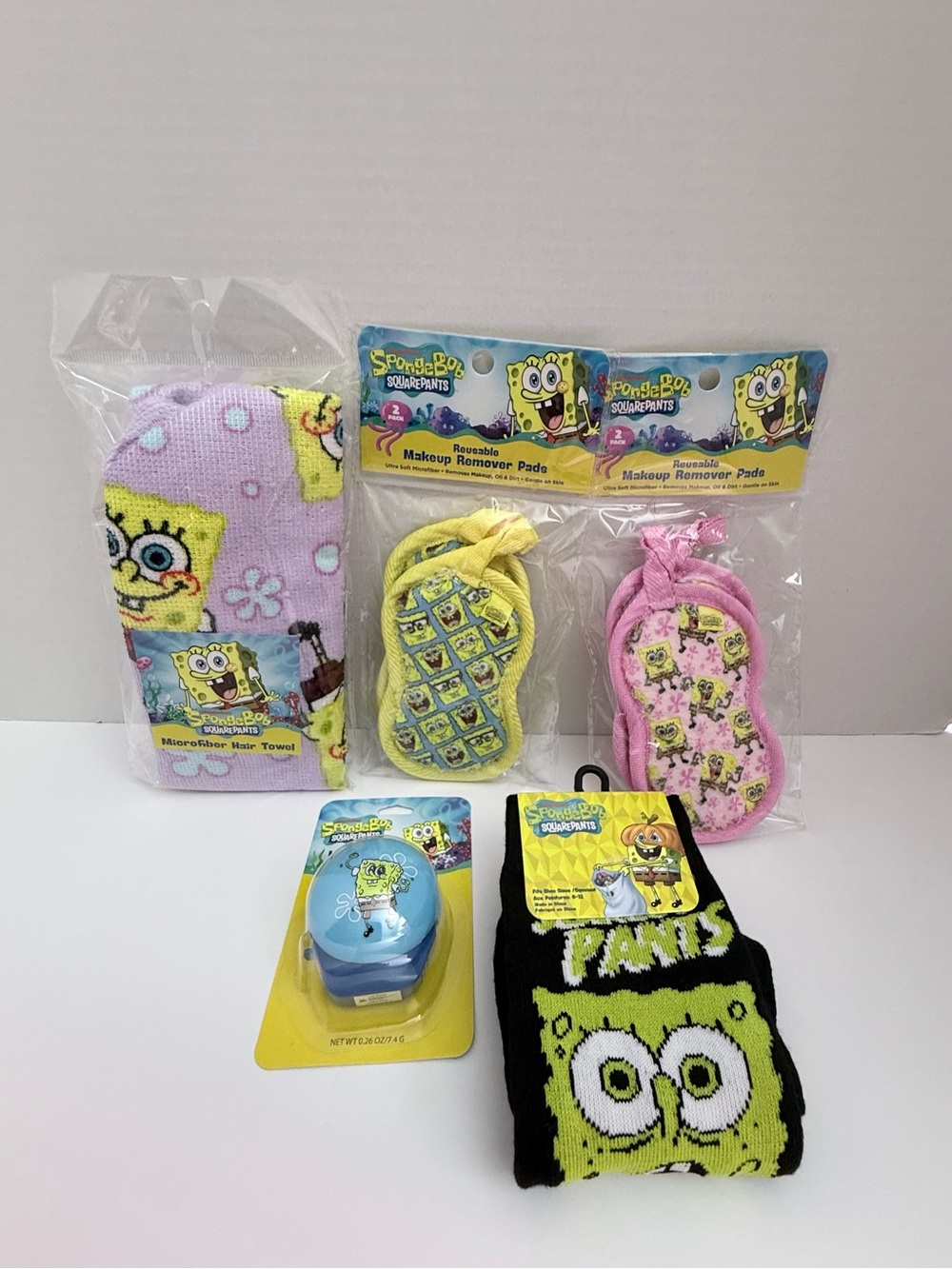 SpongeBob SquarePants Beauty & Accessories Bundle Lot Hair Towel Socks Lip Balm